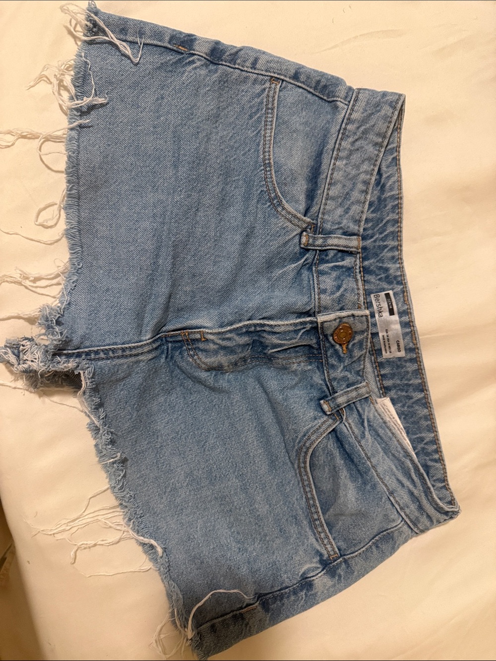 Bershka Light Blue Distressed Cutoff Denim Shorts - Women